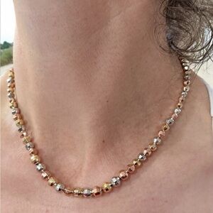 Multicolor Tri-color Round Beaded Silver Rose Gold Necklace